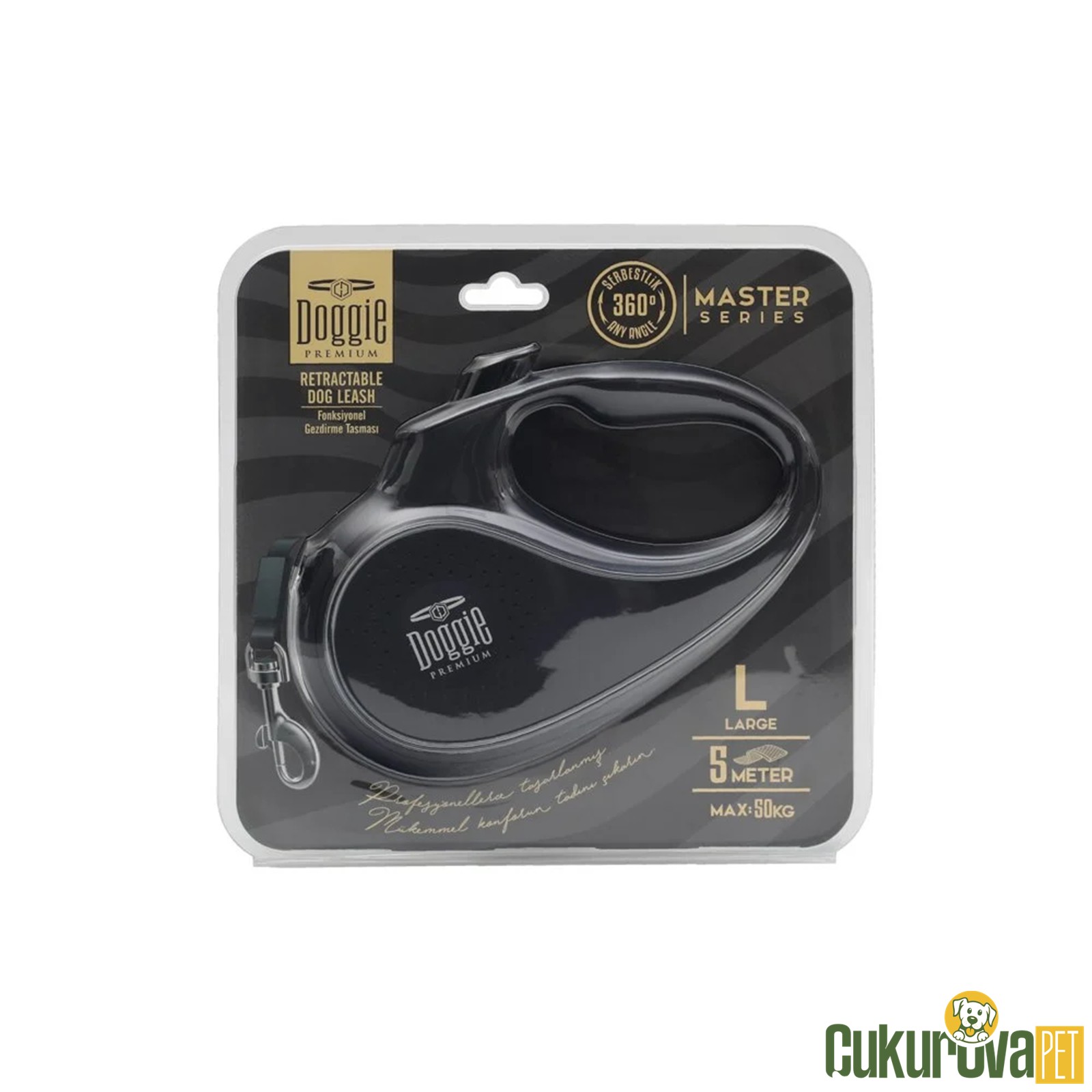 Doggie Master Seri̇si̇ Otomati̇k Uzatma Tasması L - 50 Kg - 5 M - Si̇yah