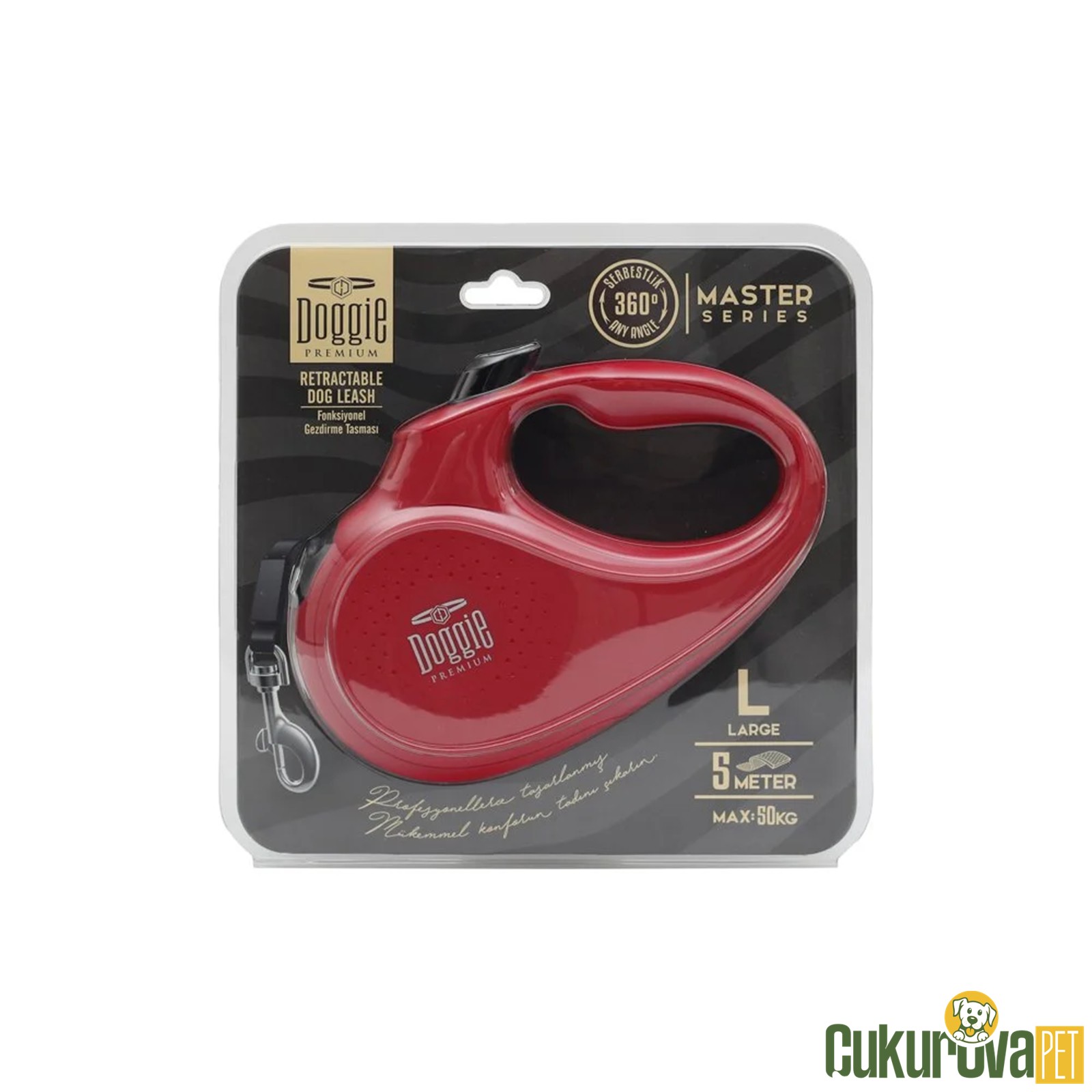 Doggie Master Seri̇si̇ Otomati̇k Uzatma Tasması L - 50 Kg - 5 M - Kırmızı