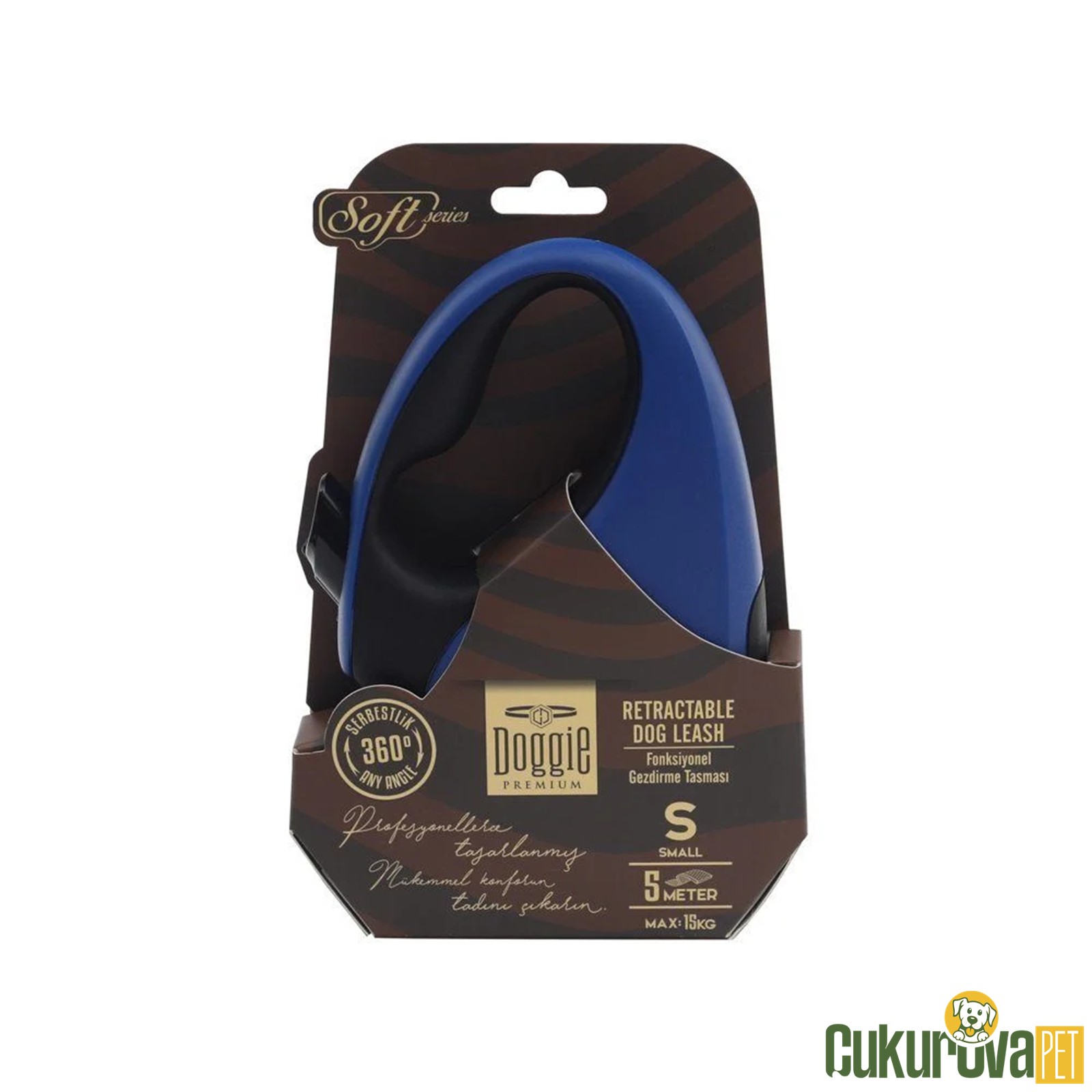 Doggie Soft Serisi Otomatik Uzatma Tasması S - 15 Kg - 5 M - Royal Mavi
