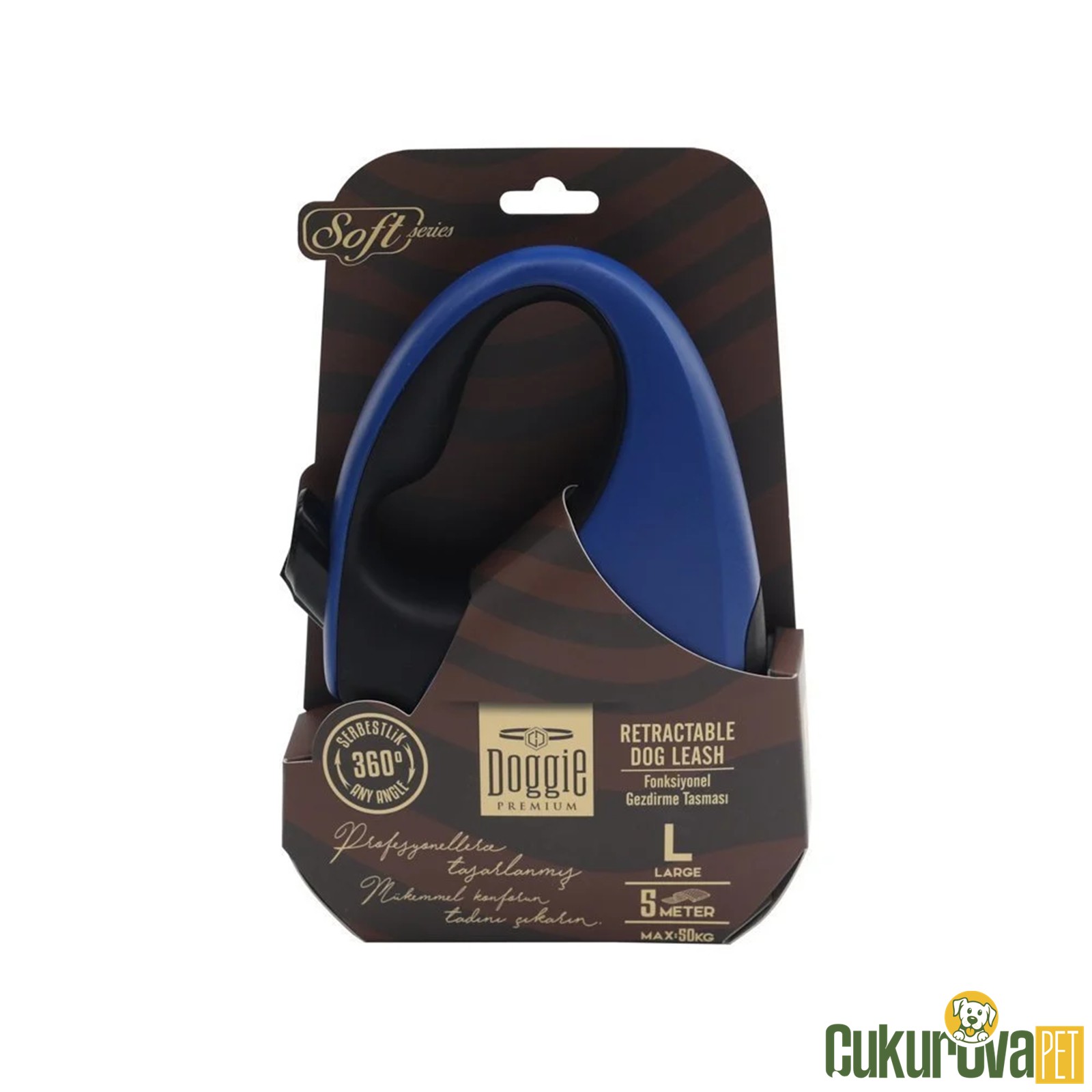 Doggie Soft Serisi Otomatik Uzatma Tasması L - 50 Kg - 5 M - Royal Mavi