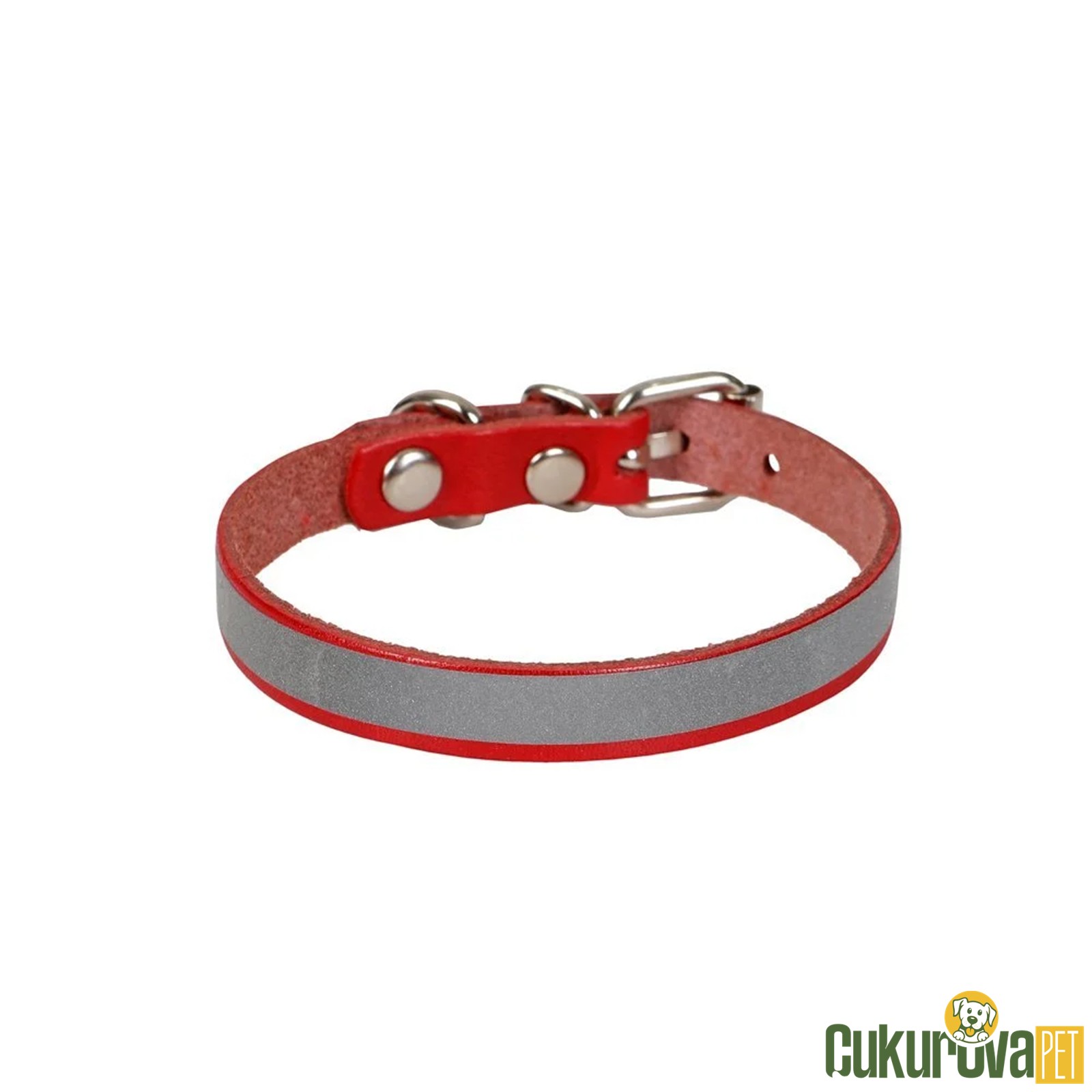 Cattie Gerçek Deri̇den El Yapımı Reflektörlü Kedi̇ Boyun Tasması M - 1 Mm x 21 - 25 Cm - Kırmızı