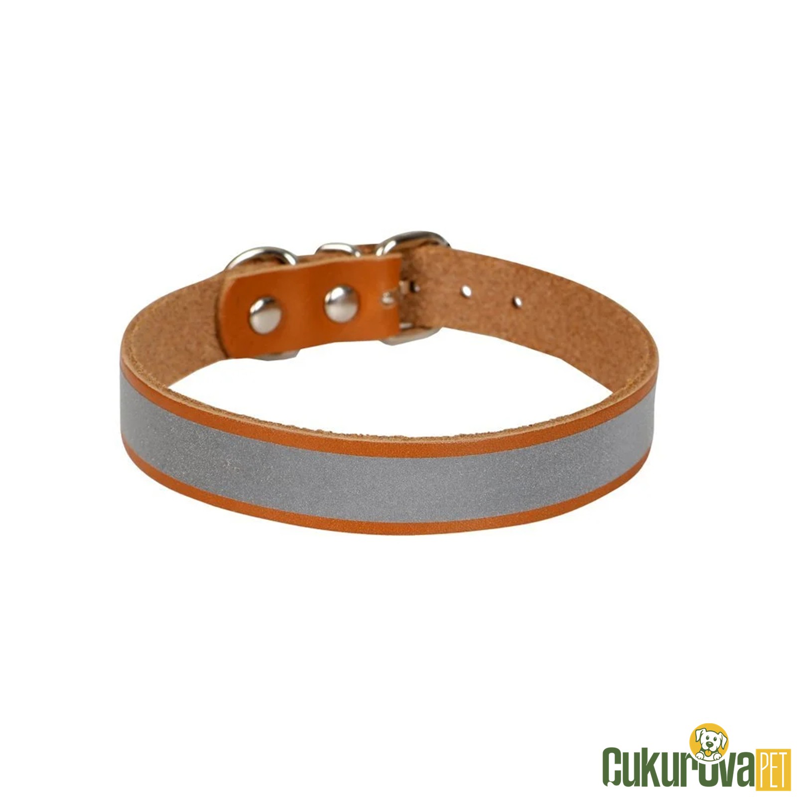 Cattie Gerçek Deriden El Yapımı Reflektörlü Kedi Boyun Tasması L - 1.2 Mm x 25 - 29 Cm - Kamel