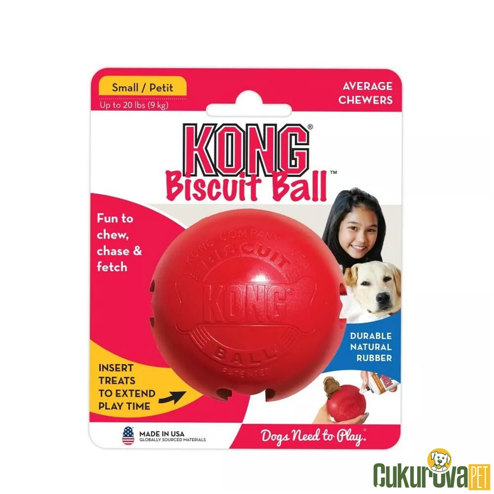 Kong Biscuit Ball Top Köpek Oyuncağı S - Kırmızı - 5.5 Cm