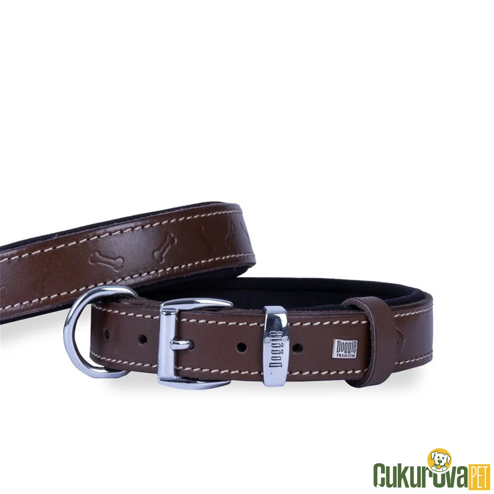 Doggie Konforlu Gerçek Deri̇den El Yapimi Kemi̇k Desenli̇ Köpek Boyun Tasması M - 2.5 x 37 - 45 Cm - Kahverengi̇