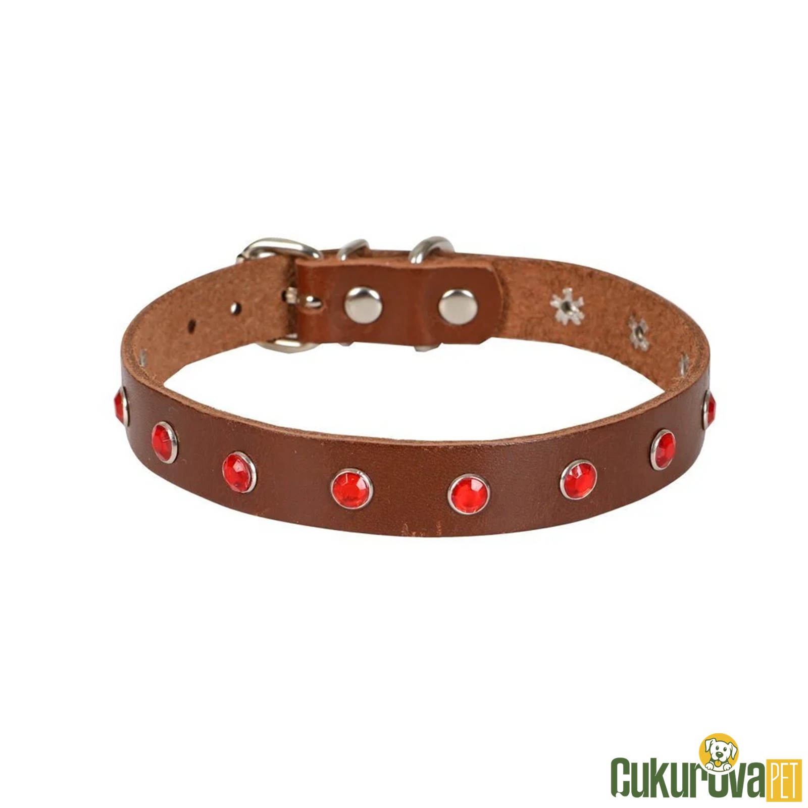 Cattie Gerçek Deri̇den El Yapimi Taşlı Kedi̇ Boyun Tasması Xl - 1.5 Mm x 28 - 32 Cm - Kahverengi̇