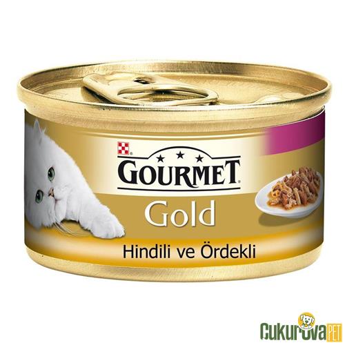 GOURMET GOLD PARÇA ETLİ HİNDİLİ ÖRDEKLİ YETİŞKİN KEDİ KONSERVESİ 85 GR