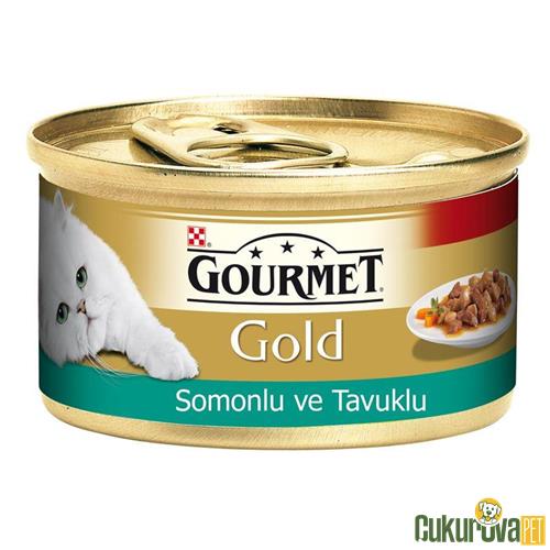 GOURMET GOLD PARÇA ETLİ SOMONLU VE TAVUKLU KEDİ KONSERVESİ 85 GR