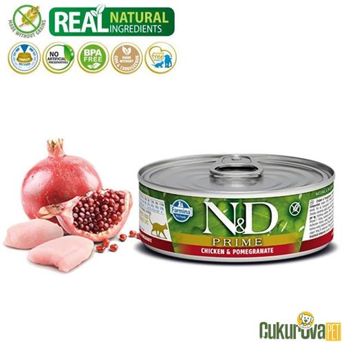 N & D PRIME TAVUKLU VE NARLI TAHILSIZ YETİŞKİN KEDİ KONSERVESİ 70 GR