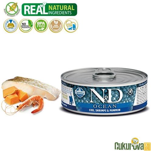 N & D OCEAN TAHILSIZ M. BALIKLI KARİDESLİ YAVRU KEDİ KONSERVESİ 80 GR