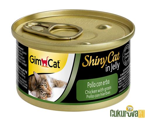 GIMCAT SHINY CAT KONSERVE KEDİ MAMASI TAVUK VE KEDİ OTLU 70 GR