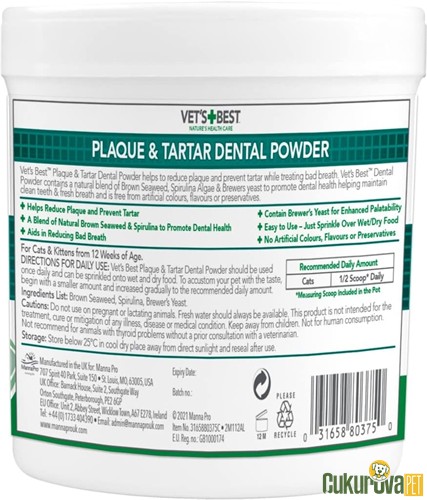 Vet's Best Plaque & Tartar Dental Power Kediler İçi̇n Plak ve Tartar Engelleyici Ağız Bakım Tozu 45 Gr