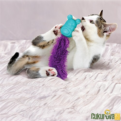 Kong Kediotlu ve Tüylü Sesli Kauçuk Kedi Oyuncağı 20 Cm