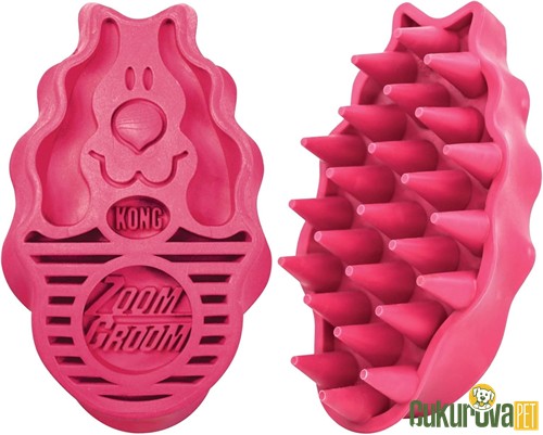 Kong ZoomGroom Kauçuk Tarak Köpek Oyuncağı Pembe - L / 12 Cm