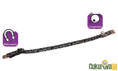 KARLIE SİYAH - GÜMÜŞ MANYETİK KEDİ TASMASI 30 CM