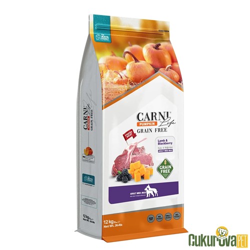CARNI LIFE PUMPKIN TAHILSIZ KUZU ETLİ & YABAN MERSİNLİ MEDIUM MAXI YETİŞKİN KÖPEK MAMASI 12 KG