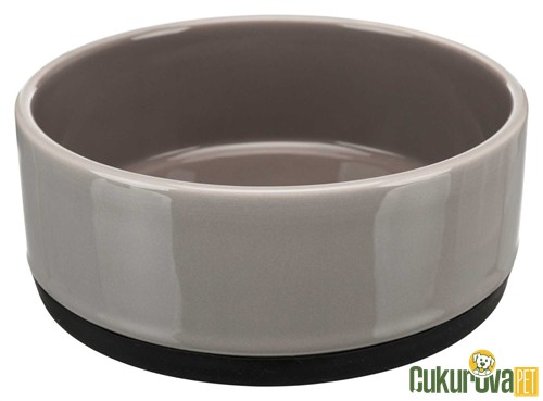 TRIXIE KÖPEK KAUÇUK TABANLI SERAMİK MAMA VE SU KABI 750 ML - 16 CM - GRİ  