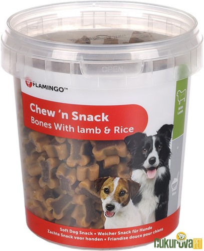 FLAMINGO CHEW'N SNACK KUZULU VE PİRİNÇLİ ATIŞTIRMALIK KÖPEK ÖDÜL MAMASI 500 GR