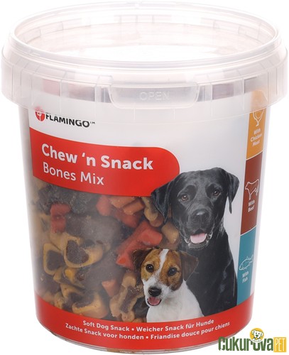FLAMINGO CHEW'N SNACK KEMİK ŞEKLİNDE KARIŞIK ÇEŞİTLİ KÖPEK ÖDÜL MAMASI 500 GR