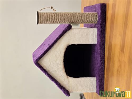 C.P. ÇATILI KEDİ EVİ TIRMALAMALI 50 x 40 x 35 CM - MOR 
