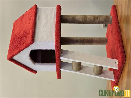C.P. KEDİ EVİ 2 KATLI MERDİVENLİ 40 x 50 x 80 CM - KIRMIZI