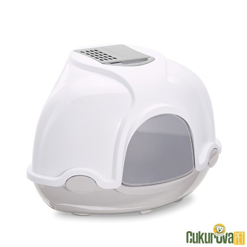 IMAC GINGER KAPALI KEDİ TUVALETİ - GRİ / BEYAZ - 52 x 52 x 44.5 CM