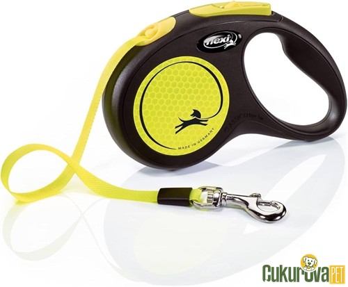 Flexi Neon Reflektörlü Şerit Köpek Gezdirme Tasması Sarı - S - 5 M