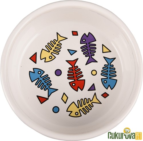 Flamingo Balık Desenli Kedi & Köpek Seramik Mama Ve Su Kabı Beyaz - 325 Ml