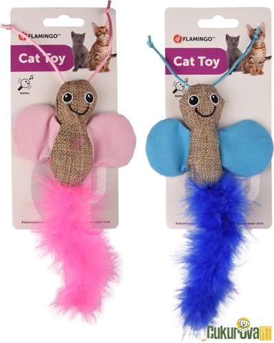 Flamingo Tüylü Çıngıraklı Afra Kelebeği Kedi Oyuncağı 27 Cm