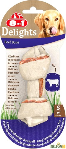 8 IN 1 DELIGHTS BONES BİFTEKLİ DÜĞÜMLÜ TARTAR OLUŞUMUNU ÖNLEYEN KÖPEK ÖDÜL KEMİĞİ S - 35 GR - 10 CM 