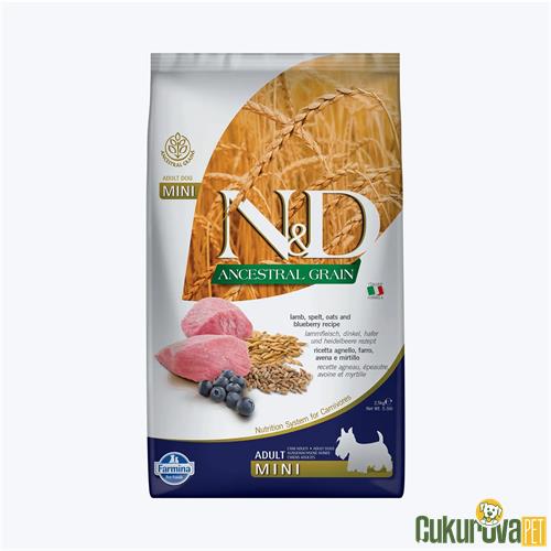 N&D ANCESTRAL GRAIN KUZU ETLİ VE YABAN MERSİNLİ KÜÇÜK IRK ATA TAHILLI YETİŞKİN KÖPEK MAMASI 2.5 KG