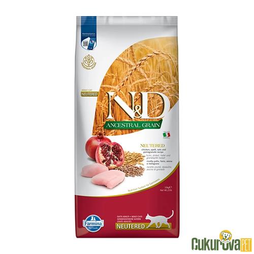 N&D ANCESTRAL GRAIN TAVUKLU VE NARLI ATA TAHILLI KISIRLAŞTIRILMIŞ KEDİ MAMASI 10 KG