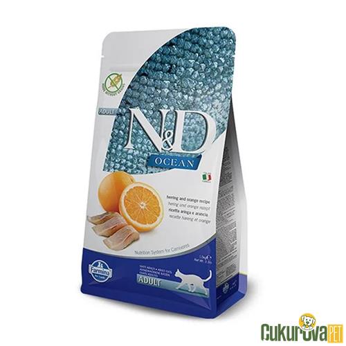 N & D OCEAN BALIKLI PORTAKALLI TAHILSIZ YETİŞKİN KEDİ MAMASI 1.5 KG