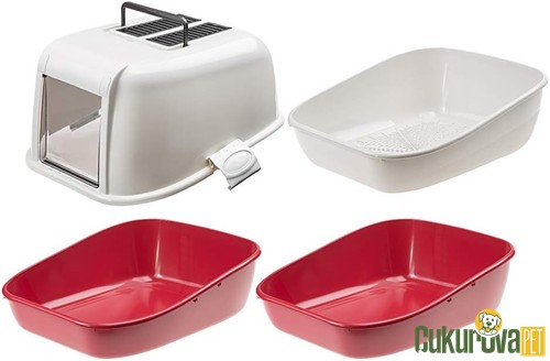 Ferplast Home Magix Kapalı Kedi Tuvaleti Kırmızı - Beyaz 55 x 45 x 41 Cm