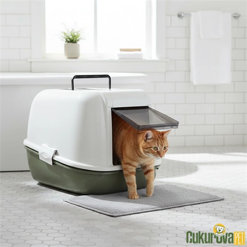 Ferplast Magix Kapalı Kedi Tuvaleti Yeşil - Beyaz 45.5 x 55.5 x 39 Cm