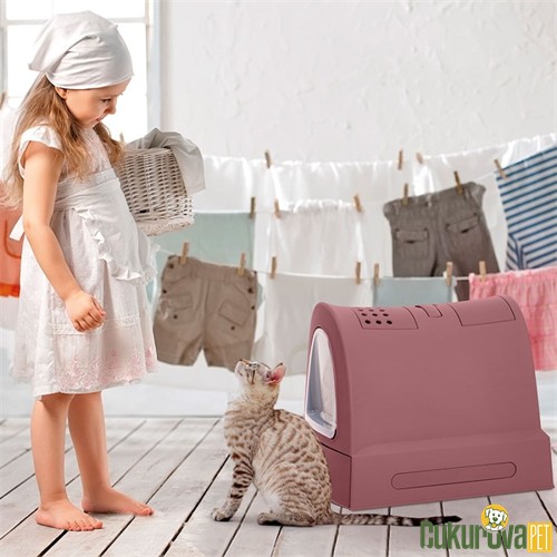 Imac Zuma Çekmeceli Kapalı Kedi Tuvaleti Pembe 56 x 40 x 42.5 Cm