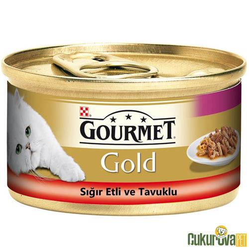 GOURMET GOLD PARÇA SIĞIR ETLİ VE TAVUKLU YETİŞKİN KEDİ KONSERVESİ 85 GR