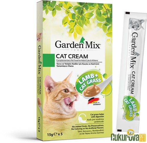 GardenMix Cat Cream Kuzu Etli ve Kedi Çimli Kedi Ödül Maması 5 x 15 Gr