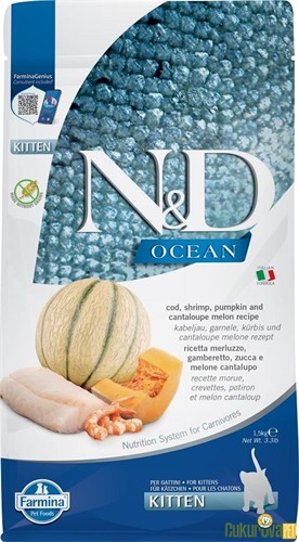 N&D Ocean Kitten Balkabaklı Morina Balıklı Karidesli Kavunlu Yavru Kedi Maması 1.5 Kg
