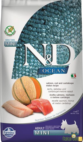 N&D Ocean Adult Mini Somonlu Morina Balıklı Ve Kavunlu Yetişki̇n Köpek Maması 2.5 Kg