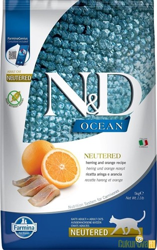 N&D Ocean Neutered Ringa Balıklı Ve Portakallı Kısırlaştırılmış Kedi Maması 5 Kg
