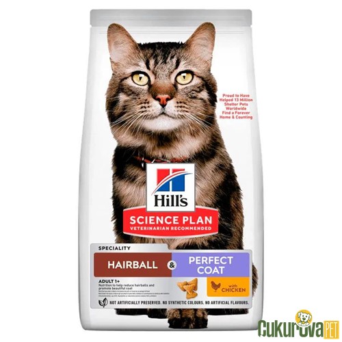 Hill's Science Plan Hairball Perfect Coat Tavuklu Yetişki̇n Kedi Maması 1.5 Kg