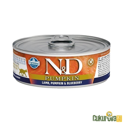 N&D Pumpkin Kuzu Etli, Balkabaklı ve Yaban Mersinli Yetişki̇n Kedi Yaş Maması 70 Gr