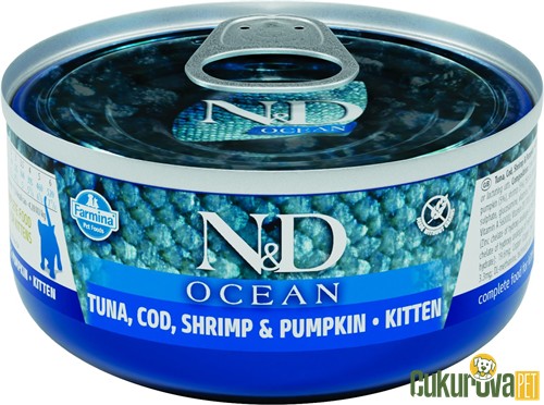 N&D Ocean Kitten Ton Balıklı, Morina Balıklı, Karidesli ve Balkabaklı Yavru Kedi Yaş Maması 70 Gr
