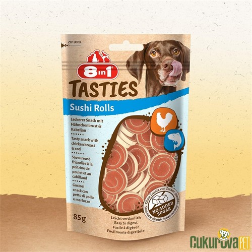 8 In 1 Tasties Sushi Rolls Tavuklu ve Balıklı Köpek Ödül Maması 85 Gr