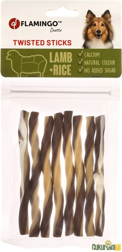Flamingo Duetto Twisted Sticks Kuzulu ve Pirinçli Köpek Ödül Çubuğu 85 Gr