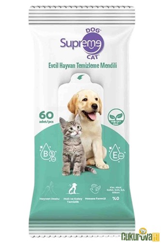 Supreme Yeşil Çaylı Kedi Ve Köpek Temizleme Islak Mendil 60 Adet