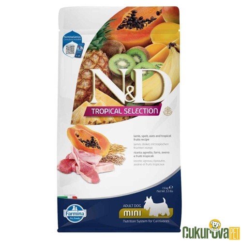 N&D Tropical Selection Kuzu Etli Ve Tropikal Meyveli Mini Irk Yetişkin Köpek Maması 1.5 Kg