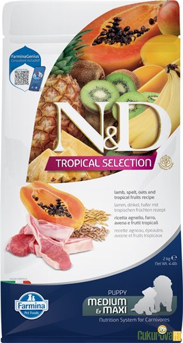 N&D Tropical Selection Puppy Medium & Maxi Kuzu Etli Ve Tropikal Meyveli Yavru Köpek Maması 2 Kg