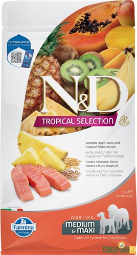 N&D Tropical Selection Adult Medium & Maxi Somonlu Ve Tropikal Meyveli Yetişkin Köpek Maması 2 Kg