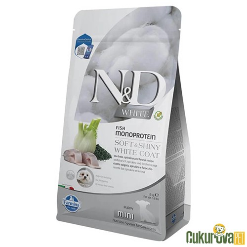 N&D White Puppy Mini Levrekli Ve Spirulinalı Yavru Köpek Maması 1.5 Kg